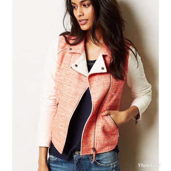Anthropologie Jackets & Blazers - Anthropologie Elevenses Blush Tweed Moto Jacket